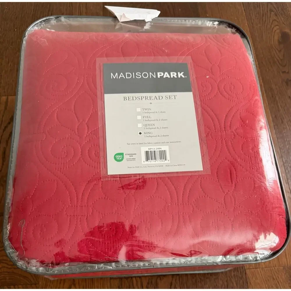 NEW! Madison Park King Red Mansfield 3pc Bedspread Set